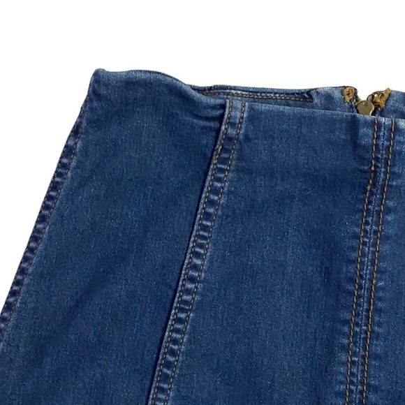 Free People Modern Femme Denim Stretch Mini Skirt Dark Blue Wash A-Line 2 FLAW - Picture 8 of 16